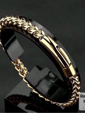 Gold & Black Men’s Braided Stainless Steel Bracelet